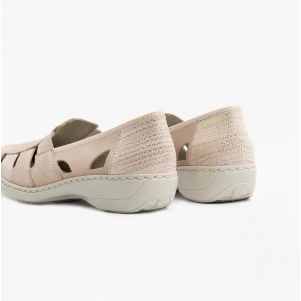 41385-60 Ladies Leather Slip-On Shoes Beige