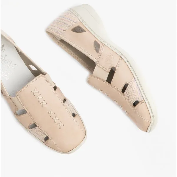 41385-60 Ladies Leather Slip-On Shoes Beige