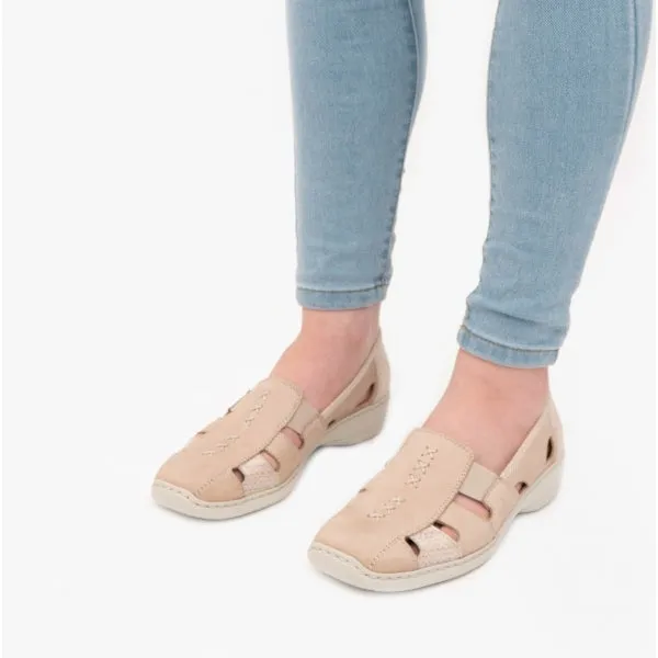 41385-60 Ladies Leather Slip-On Shoes Beige