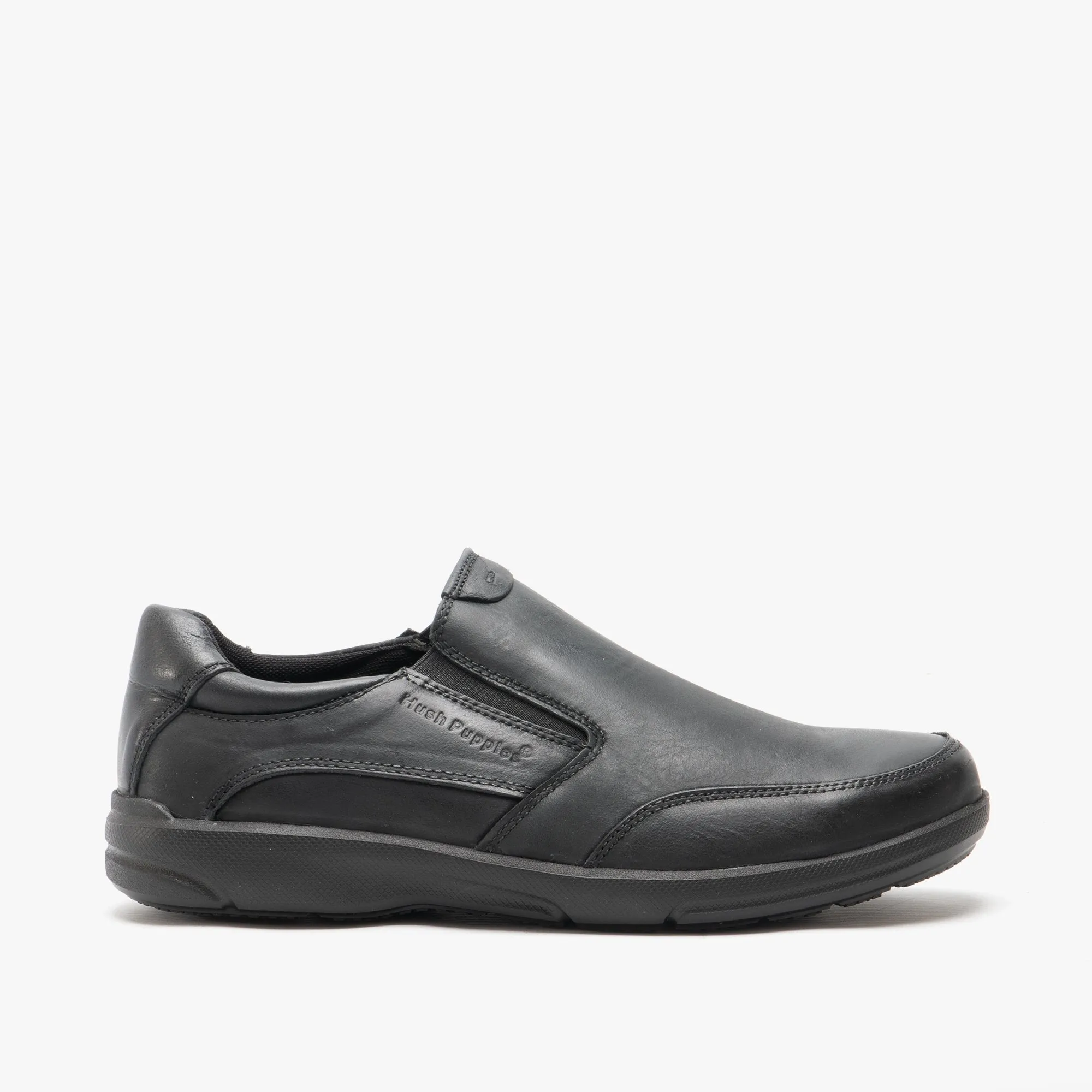 AARON Mens Leather Slip On Shoes Black