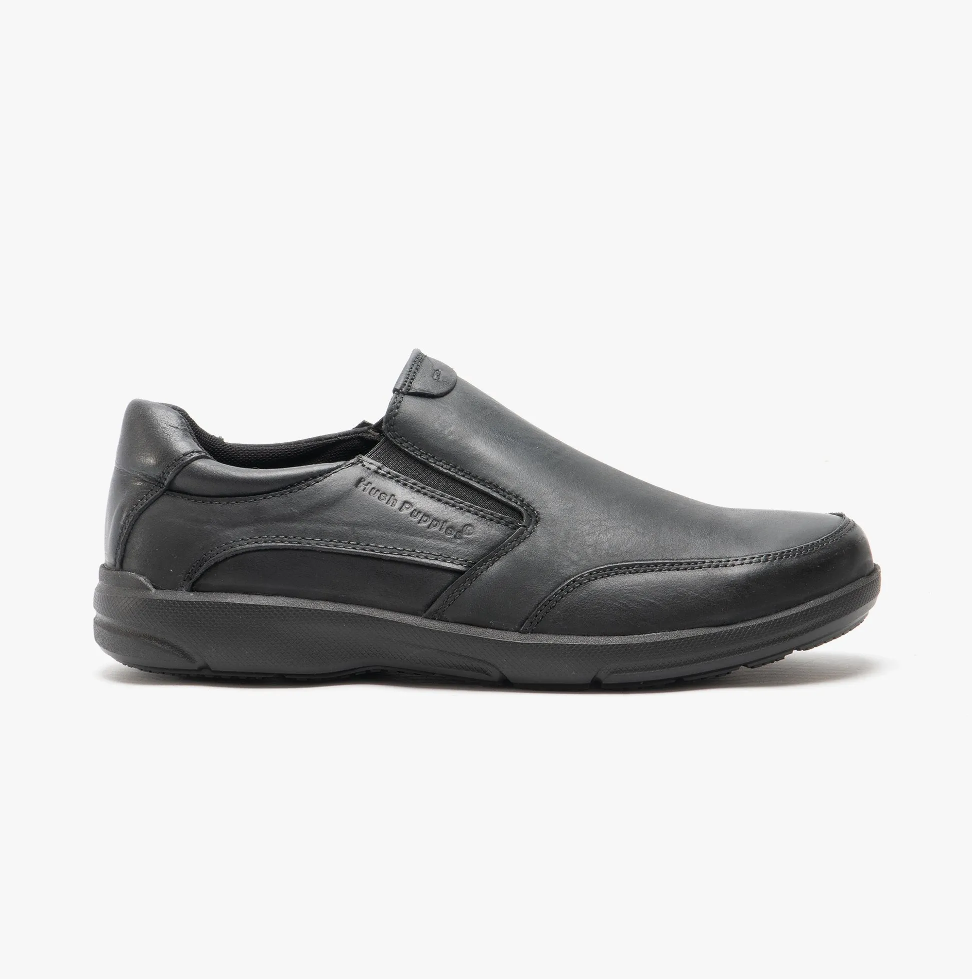 AARON Mens Leather Slip On Shoes Black