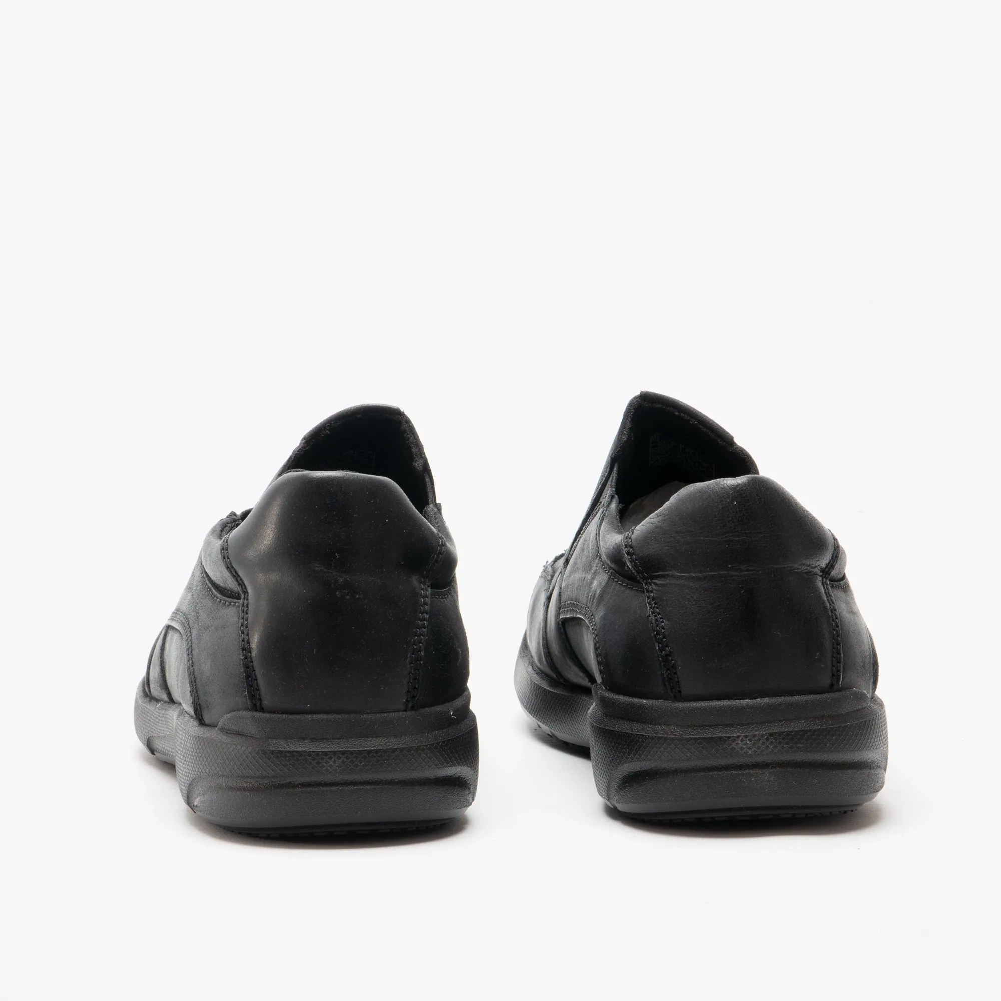 AARON Mens Leather Slip On Shoes Black