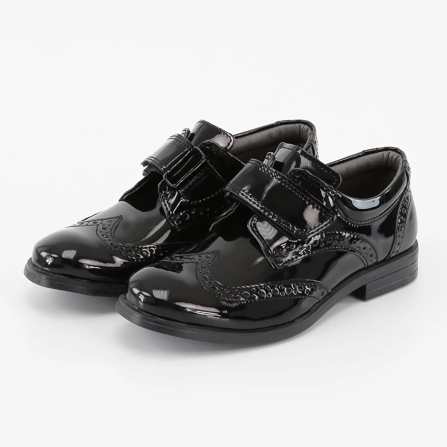 Boys Patent Synthetic Leather Dress Shoes Strap Brogue Formal Wedding Pageboy Footwear