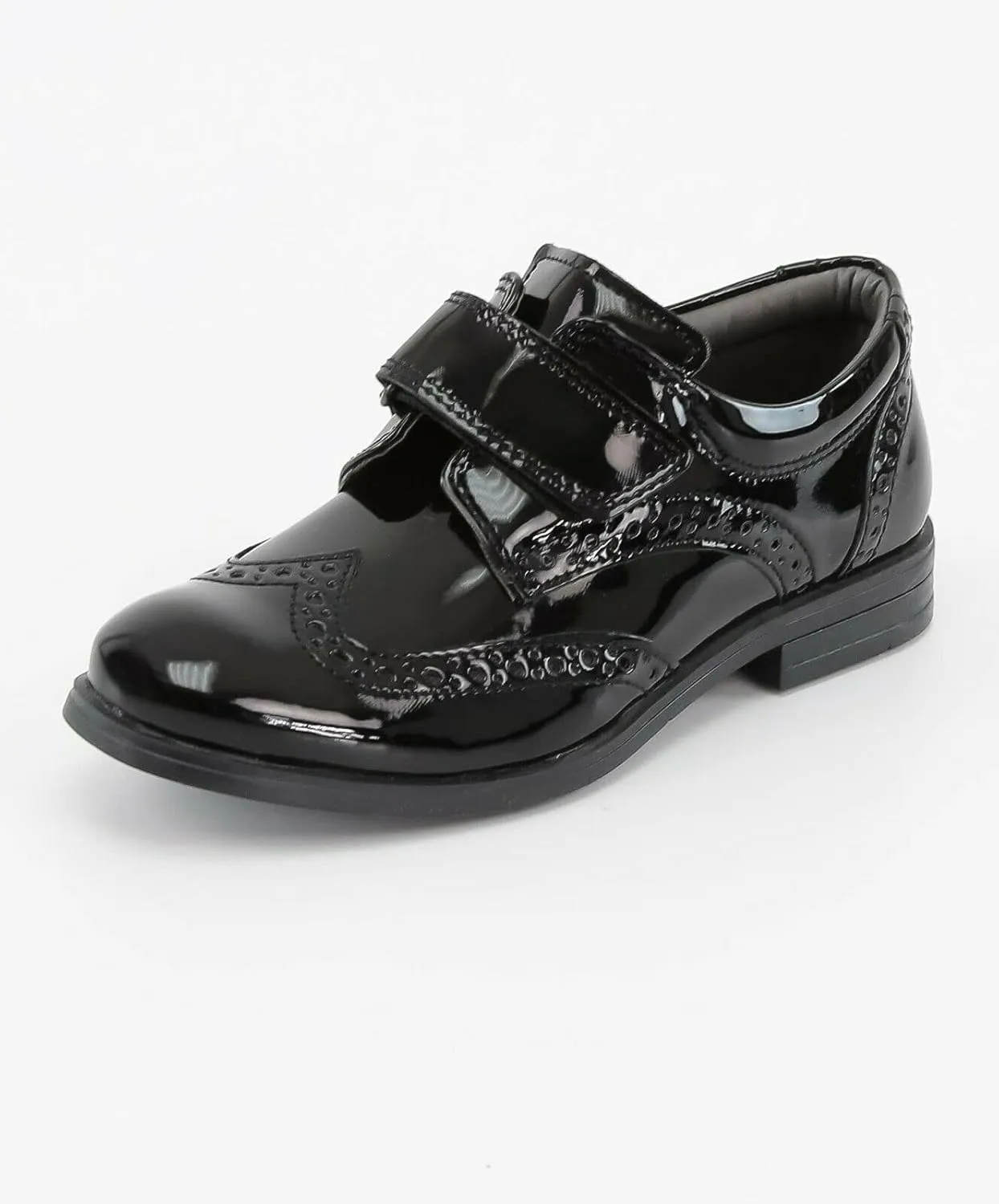 Boys Patent Synthetic Leather Dress Shoes Strap Brogue Formal Wedding Pageboy Footwear