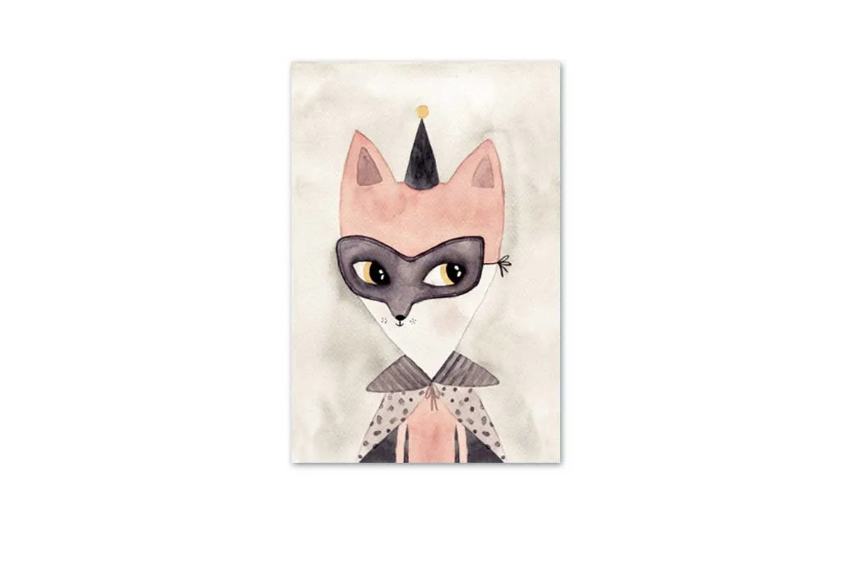 Carnival Fox Watercolour | Canvas Wall Art Print