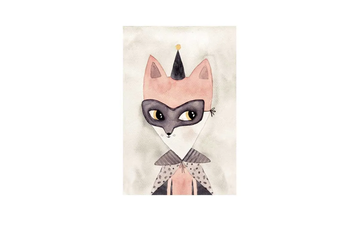 Carnival Fox Watercolour | Canvas Wall Art Print
