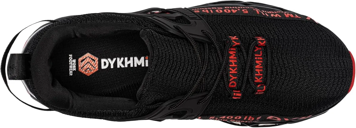 DYKHMATE Steel Toe Wide Shoes for Men Women Lightweight Safety Sneakers Fashion Work Shoes Comfortable Breathable Safety Toe Slip on Tennis Shoes