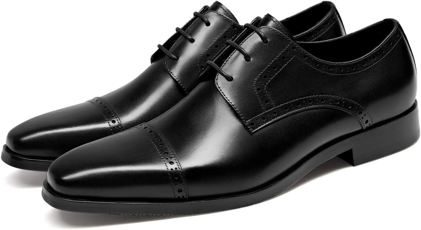 GIFENNSE Men's Dress Shoes Classic Calfskin Leather Wedding Oxford Formal Shoes
