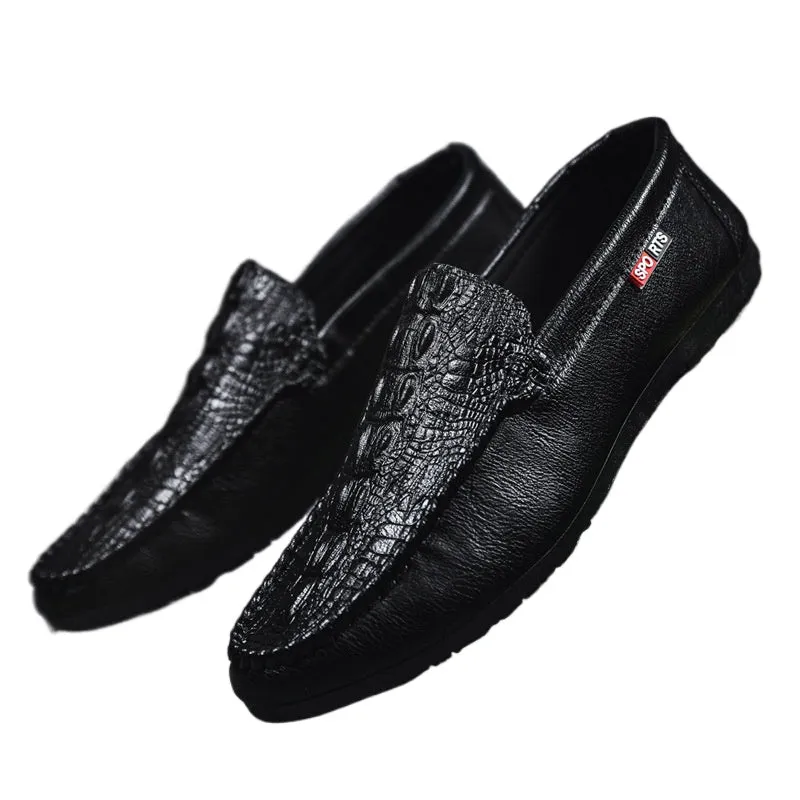 Korean version of summer 2024 new one-pedal casual trend crocodile pattern beanie shoes men's versatile lazy loafers