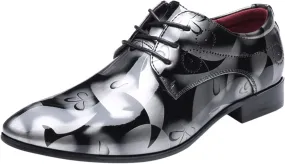Men Fashion Dress Business Shoe Lace Up Slip On Walking Shoes Pointed Toe Floral Print Leather Low Heel Oxford Sneaker