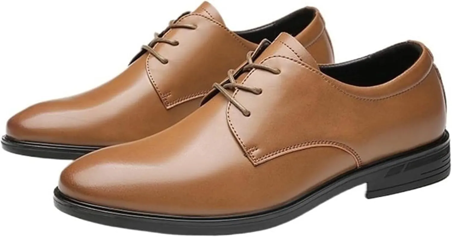 Men Oxford Leather Dress Shoes Pointed Toe Classic Brogue Lace Up Tuxedo Wedding Formal Business Comfortable Genuine Leather