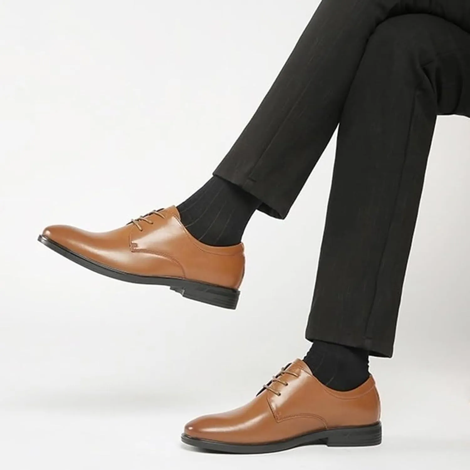 Men Oxford Leather Dress Shoes Pointed Toe Classic Brogue Lace Up Tuxedo Wedding Formal Business Comfortable Genuine Leather