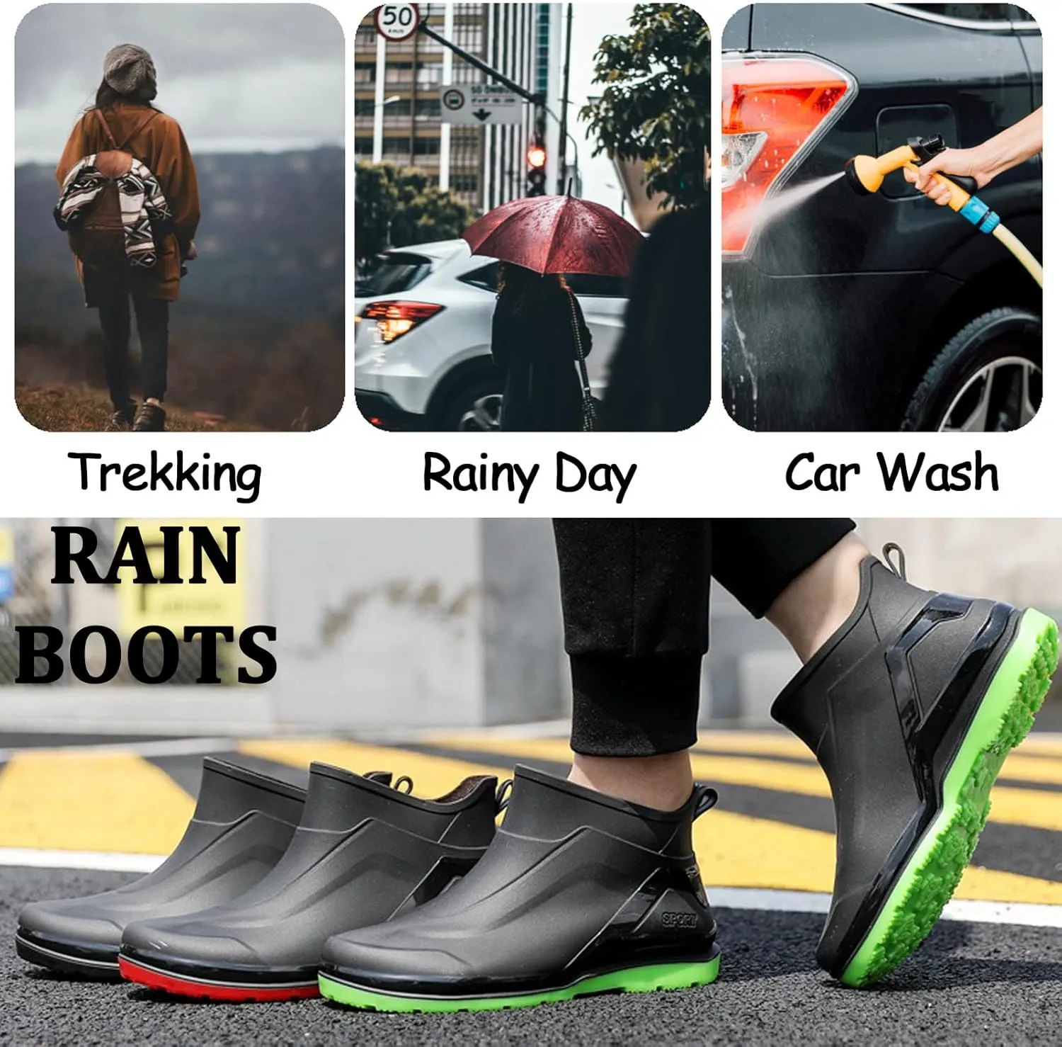 Men Rain Boots Waterproof Ankle Boots Outdoor Garden Shoes