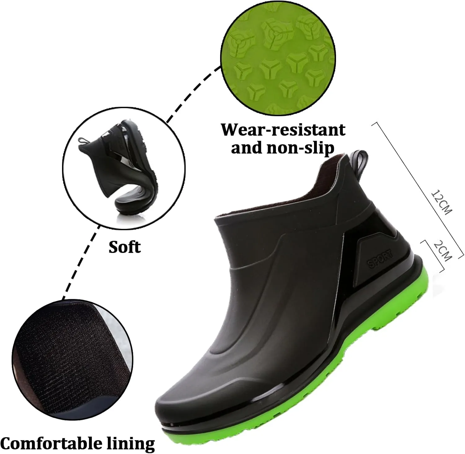 Men Rain Boots Waterproof Ankle Boots Outdoor Garden Shoes