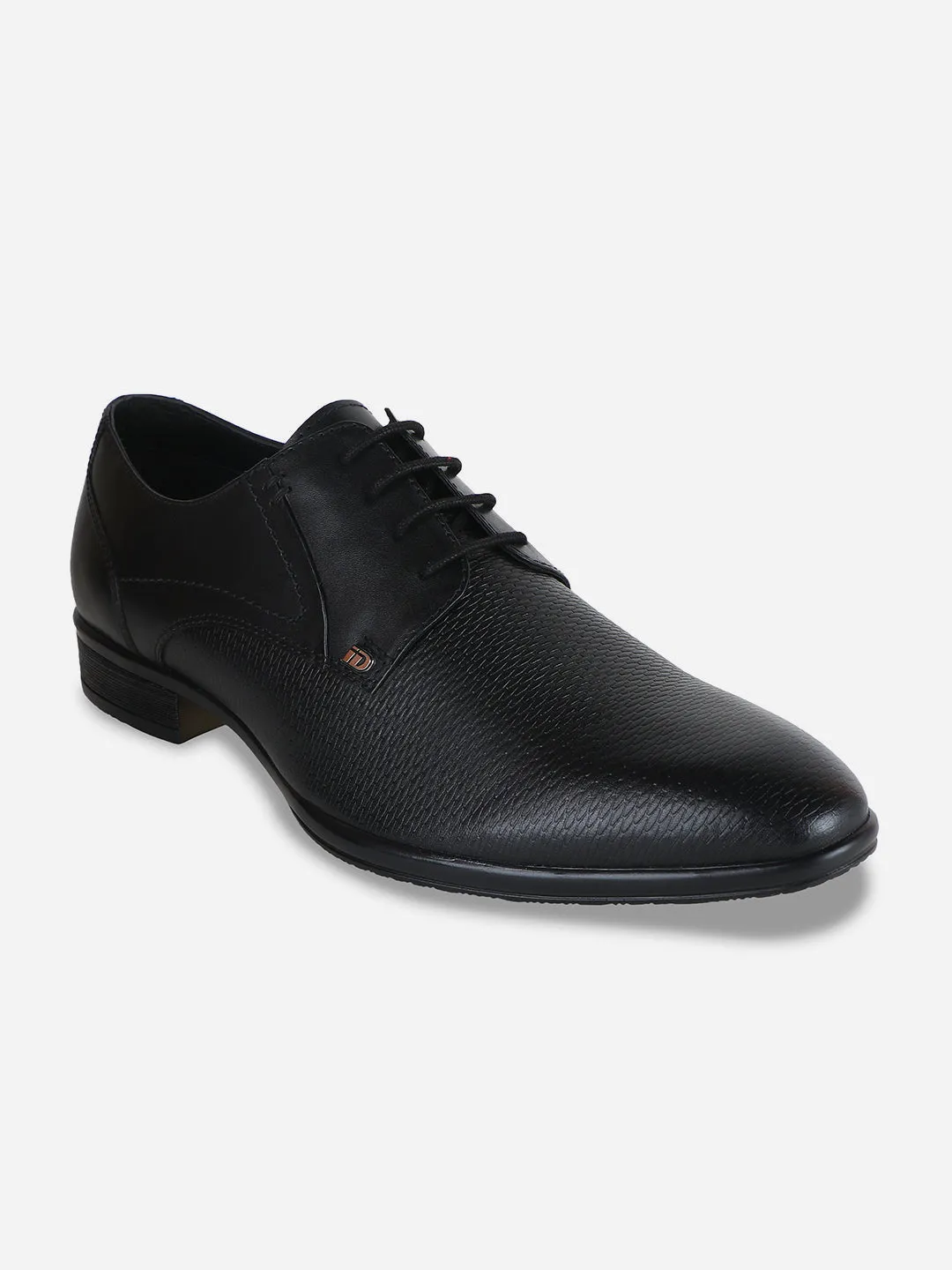 Men's Black Embossed Pattern  Regular Toe Lace Up Formal  (ID2100)