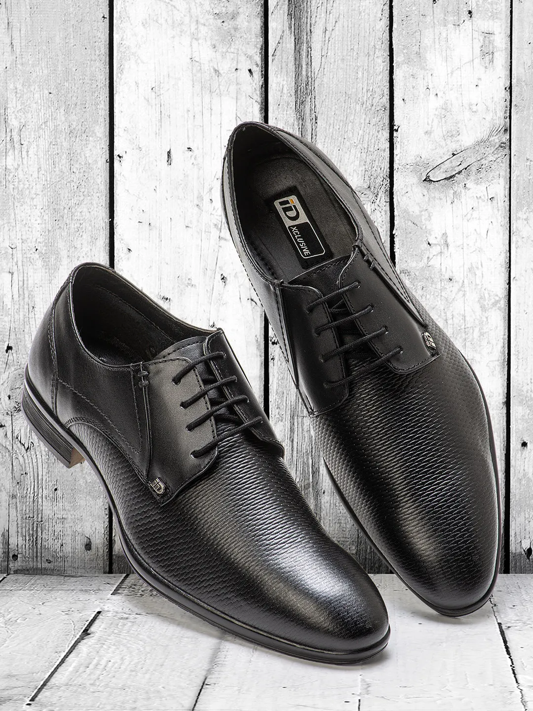 Men's Black Embossed Pattern  Regular Toe Lace Up Formal  (ID2100)