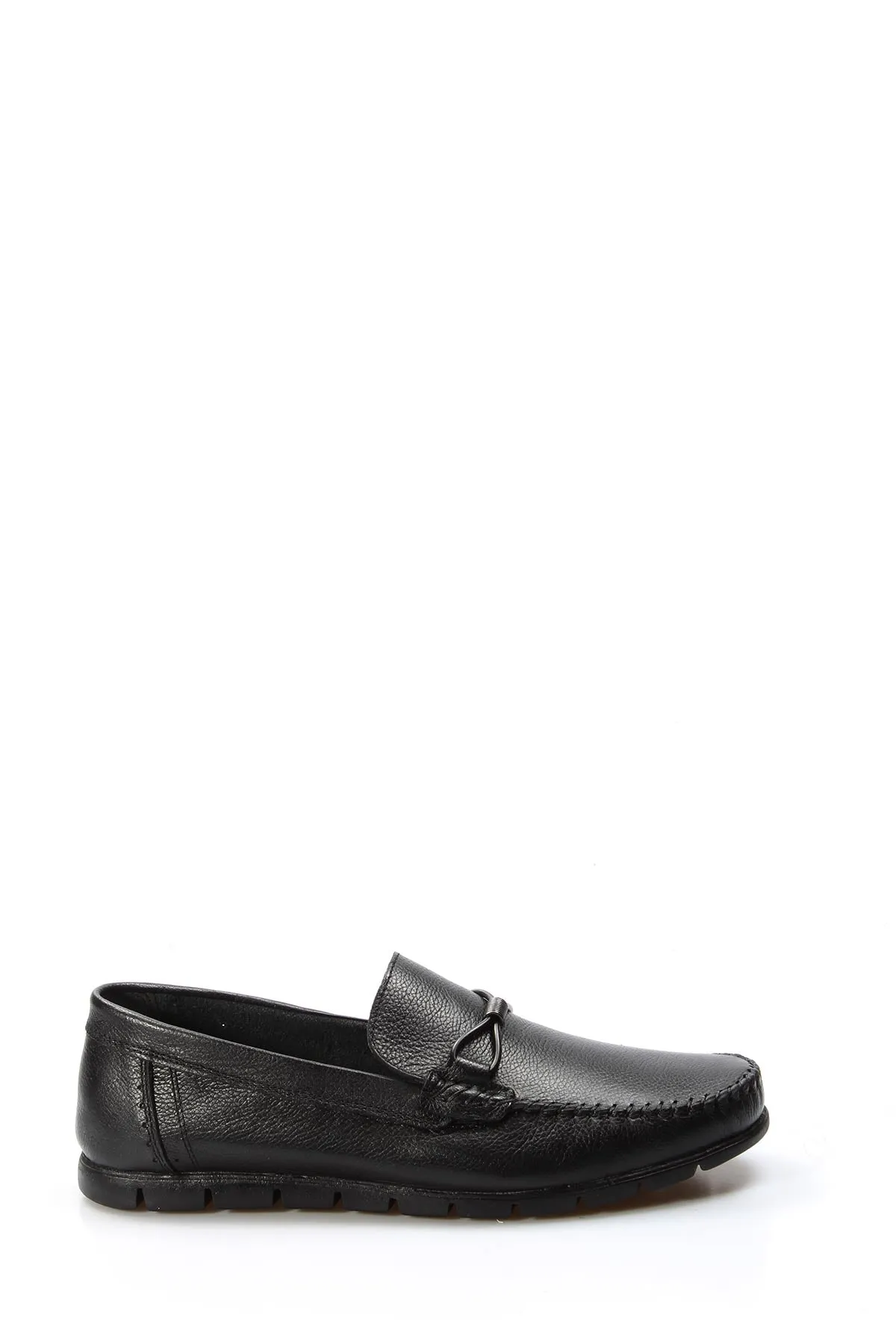 Men's Black Leather Driving Loafers-Wessi