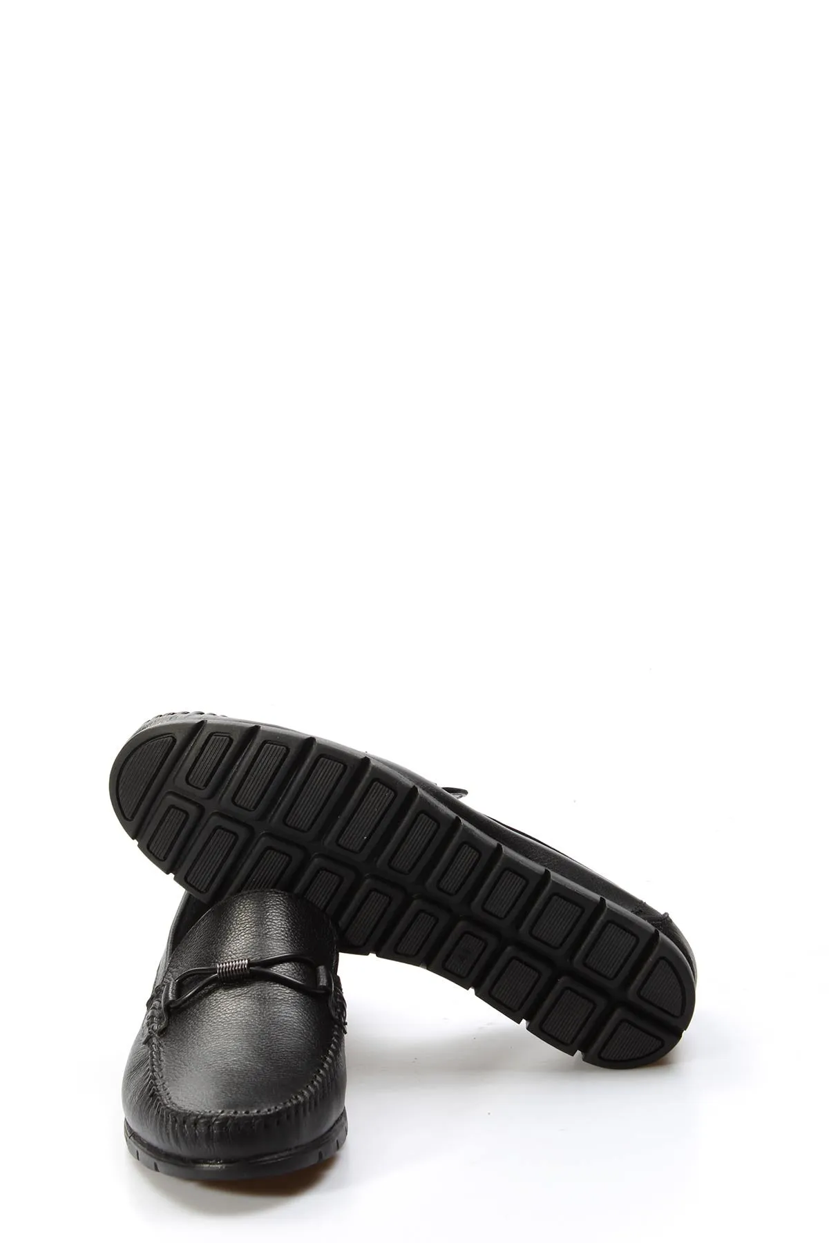 Men's Black Leather Driving Loafers-Wessi