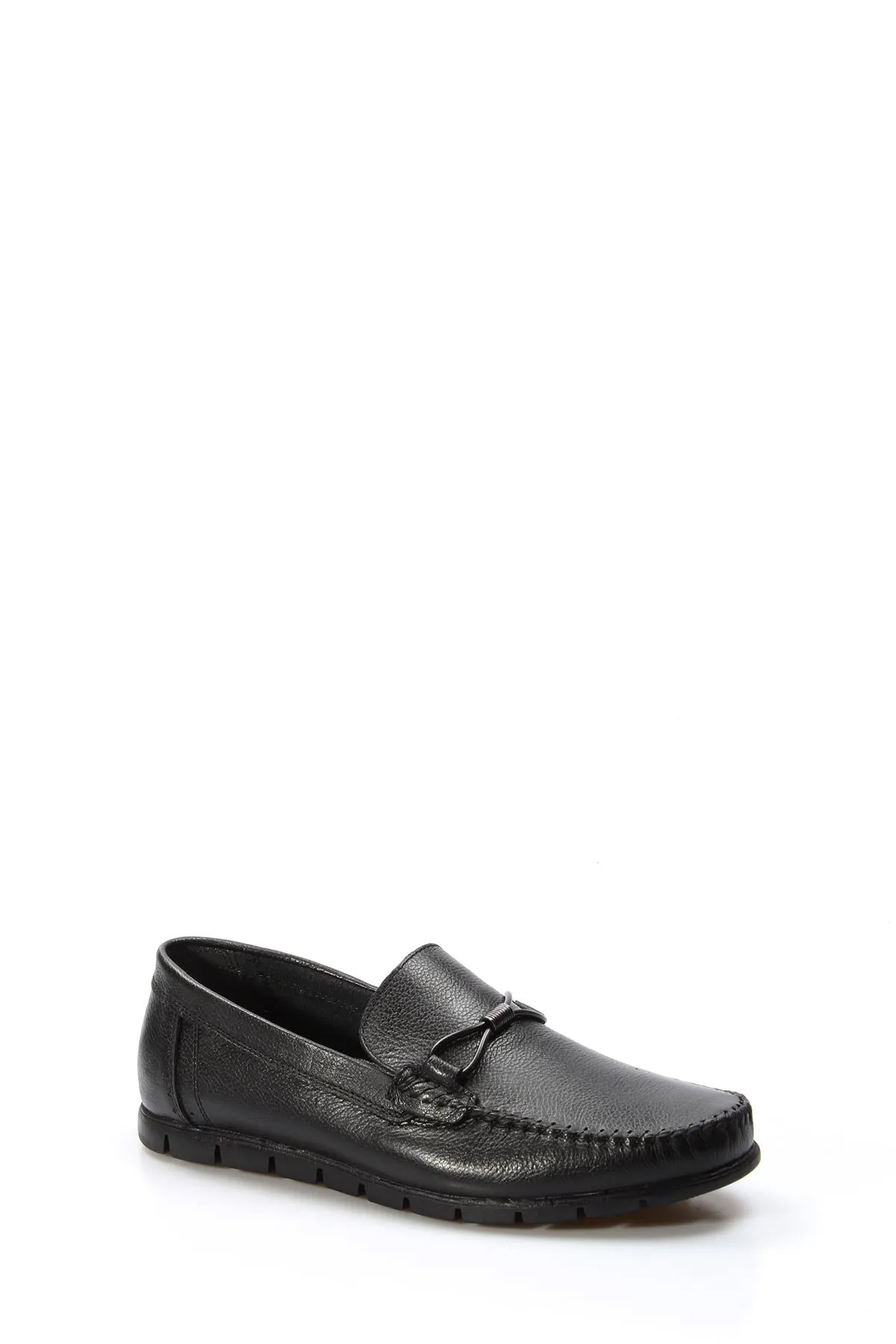 Men's Black Leather Driving Loafers-Wessi