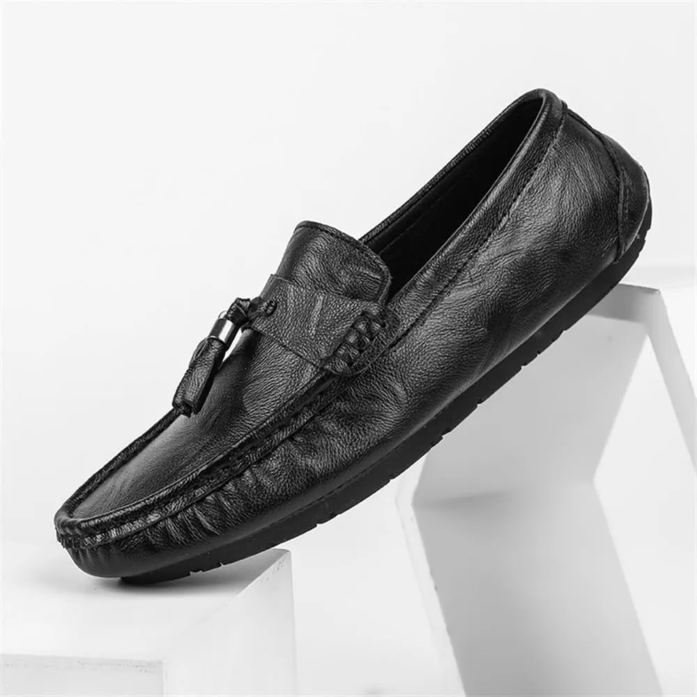 Men's Black Tassels Leather Loafers Classic Fashion Flats Slip-On Smoking Loafers Business Casual Formal Work Shoes Non-Slip Comfortable Shoes