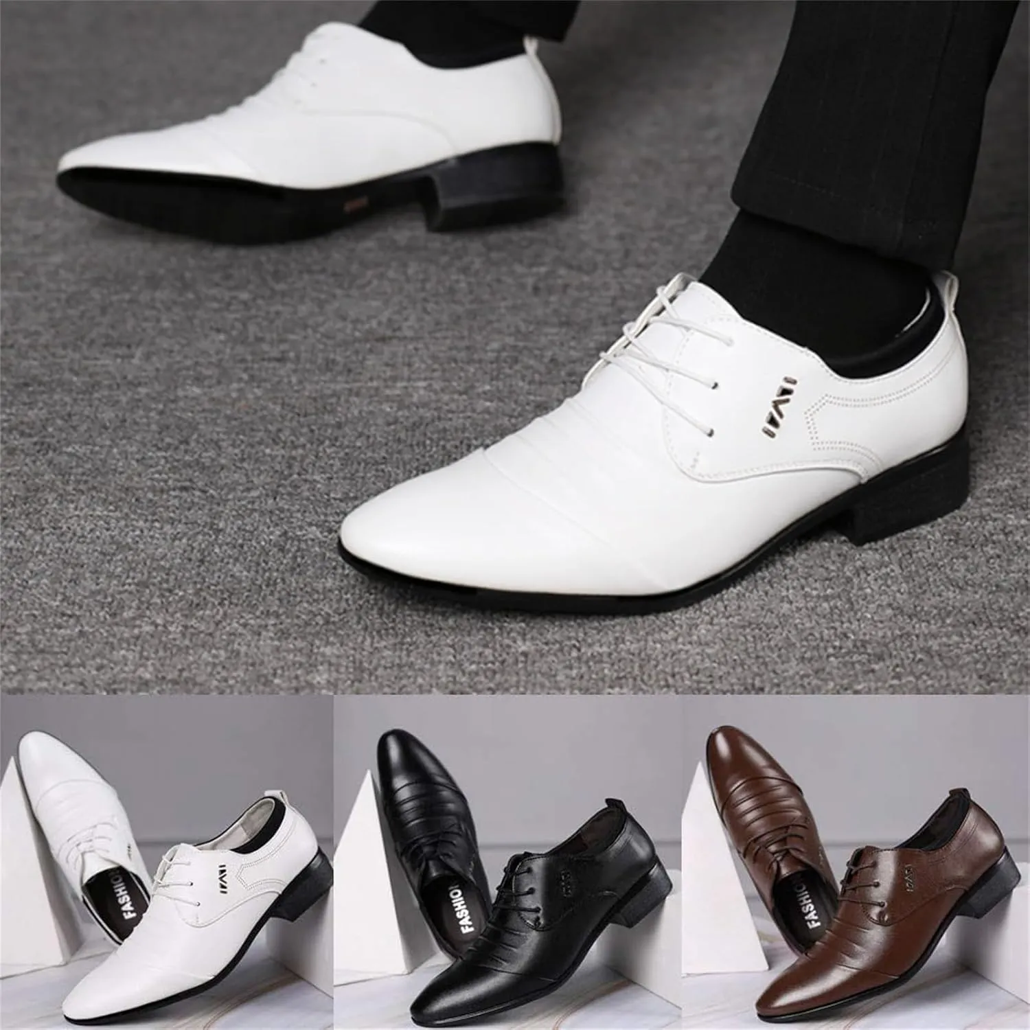 Men's Dress Shoes Classic Pointed-Toe Oxfords Shoes Lace Up Wedding Shoes Business Formal Modern Loafers Shoes