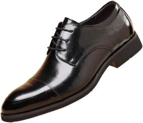 Men's Genuine Leather Low Oxford Casual Business Oxford Derby Leather Shoes Lug Sole Non-Slip Platform Business Work Dress Shoes