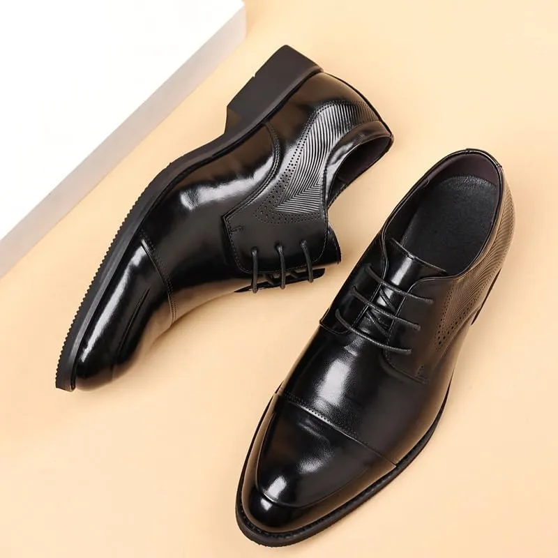 Men's Genuine Leather Low Oxford Casual Business Oxford Derby Leather Shoes Lug Sole Non-Slip Platform Business Work Dress Shoes