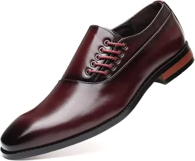 Mens Lace-Up Shoes Pointed Toe Glossy Formal Shoes Men Leather Shoes for Men Slip On PU Leather Low Rubber Sole Block Heel Work Shoes Men Oxford Formal Dress Shoes