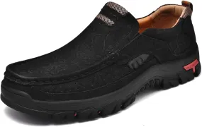 Mens Slip On Casual Loafers Classic Outdoor Leather Walking Hiking Shoes Comfortable for Work Office Dress Outdoor
