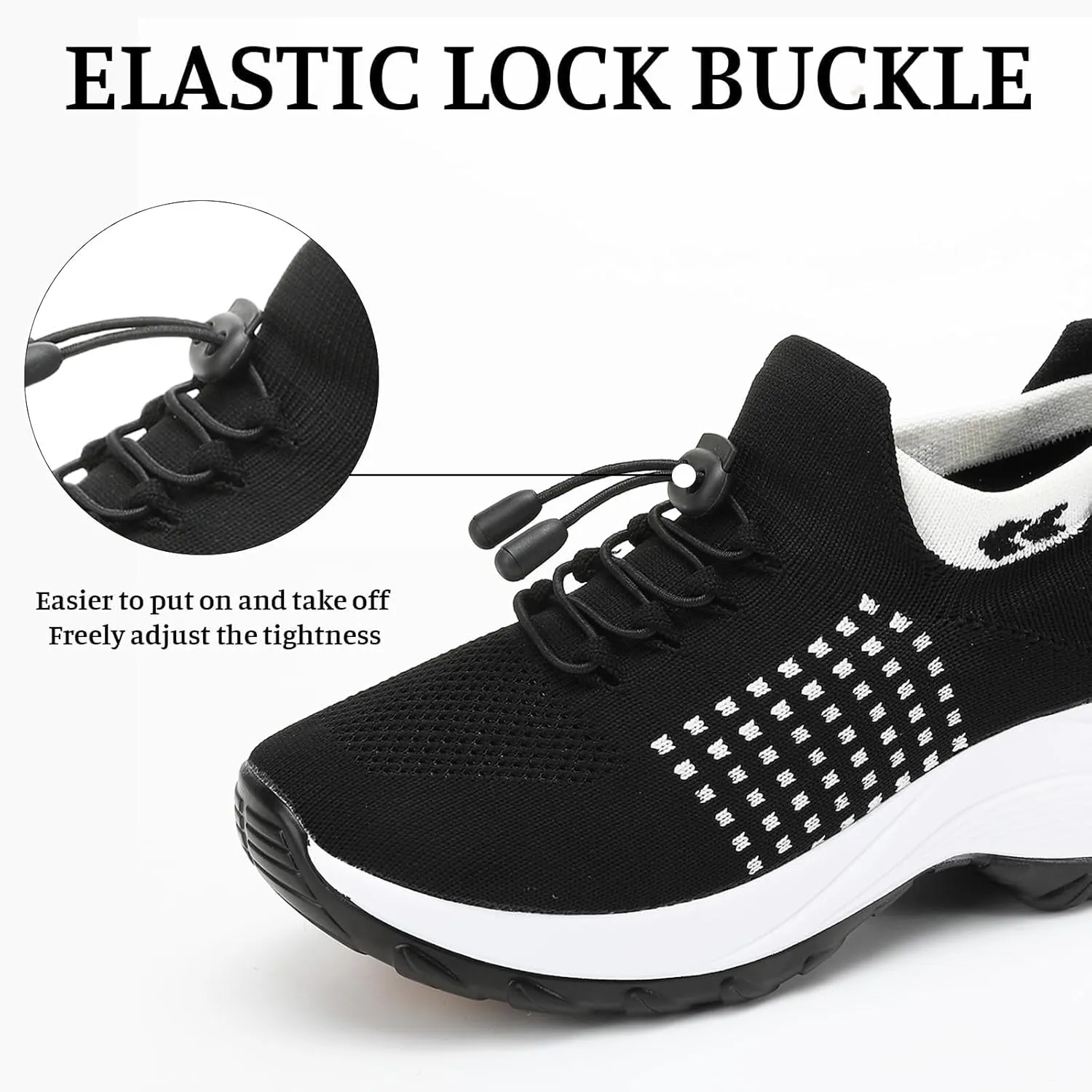 Orthopedic Sneakers Breathable Women Walking Shoes Slip On Trainers Breathable Knit Mesh Lace-Up Sneakers Comfortable Stretch Cushion Athletic Shoes for Women