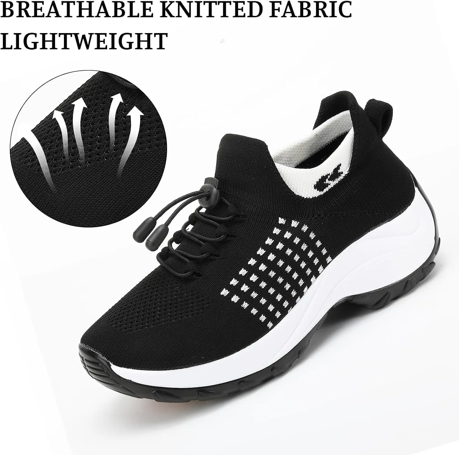 Orthopedic Sneakers Breathable Women Walking Shoes Slip On Trainers Breathable Knit Mesh Lace-Up Sneakers Comfortable Stretch Cushion Athletic Shoes for Women