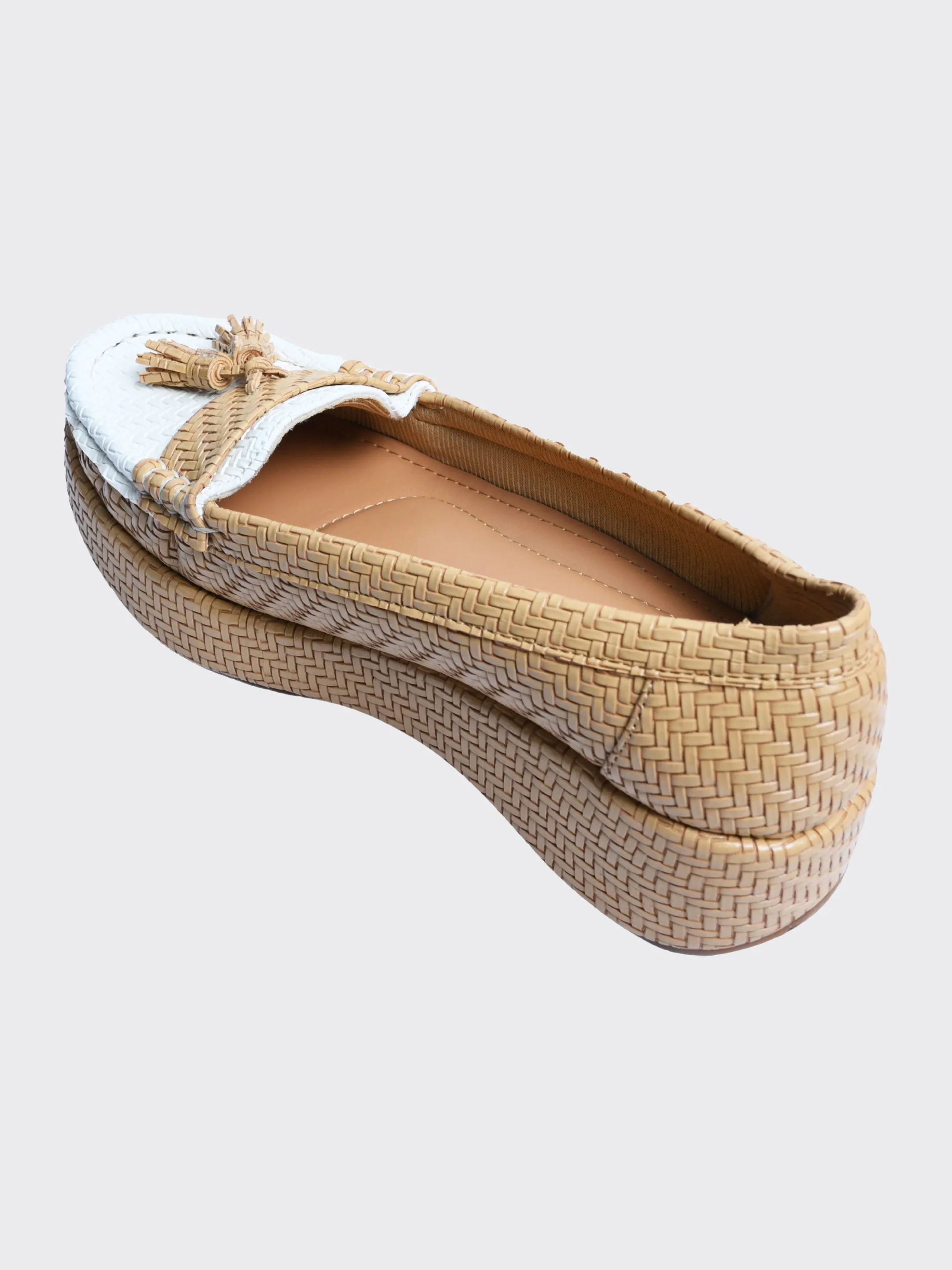 Retrro Textured Vegan Leather Slip-On Beige Loafers