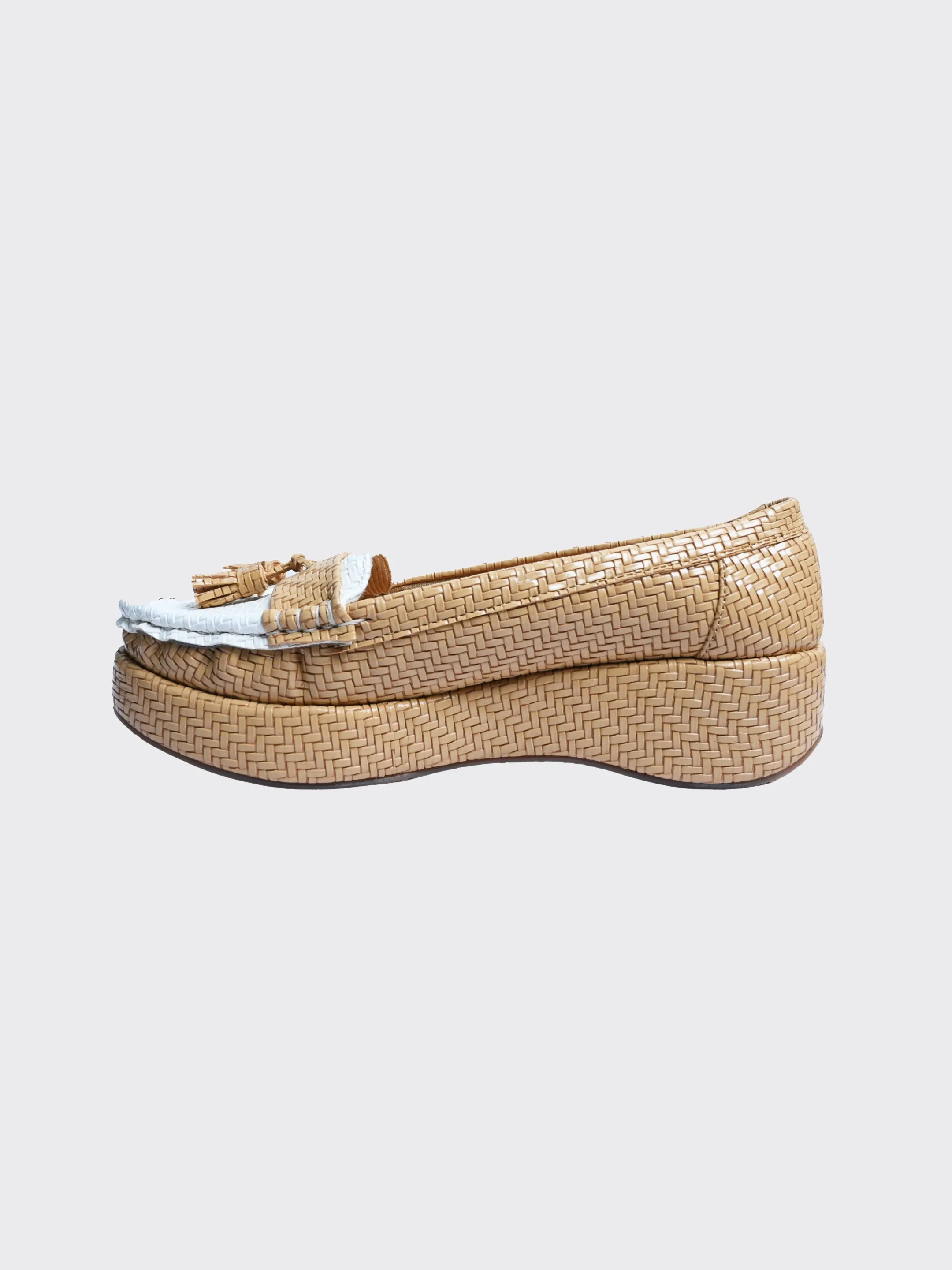 Retrro Textured Vegan Leather Slip-On Beige Loafers