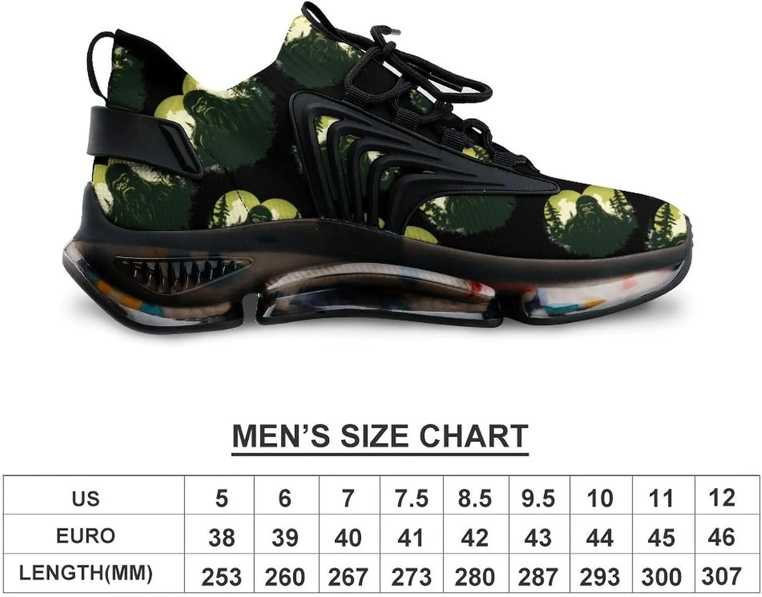 Sasquatch Bigfoot Love Heart Mens Sneakers Running Shoes Lightweight Athletic Shoes for Jogging Walking Gym