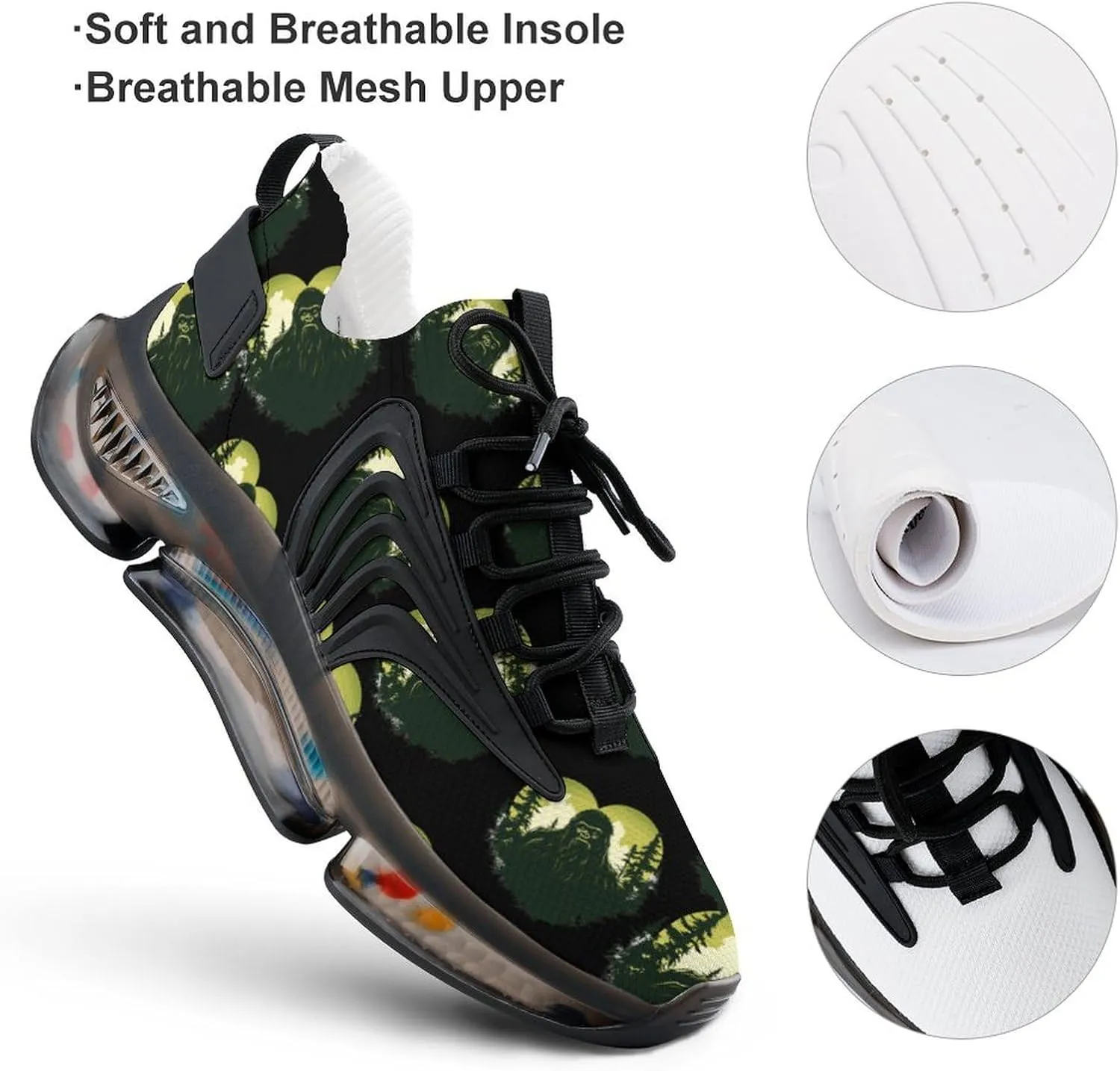 Sasquatch Bigfoot Love Heart Mens Sneakers Running Shoes Lightweight Athletic Shoes for Jogging Walking Gym