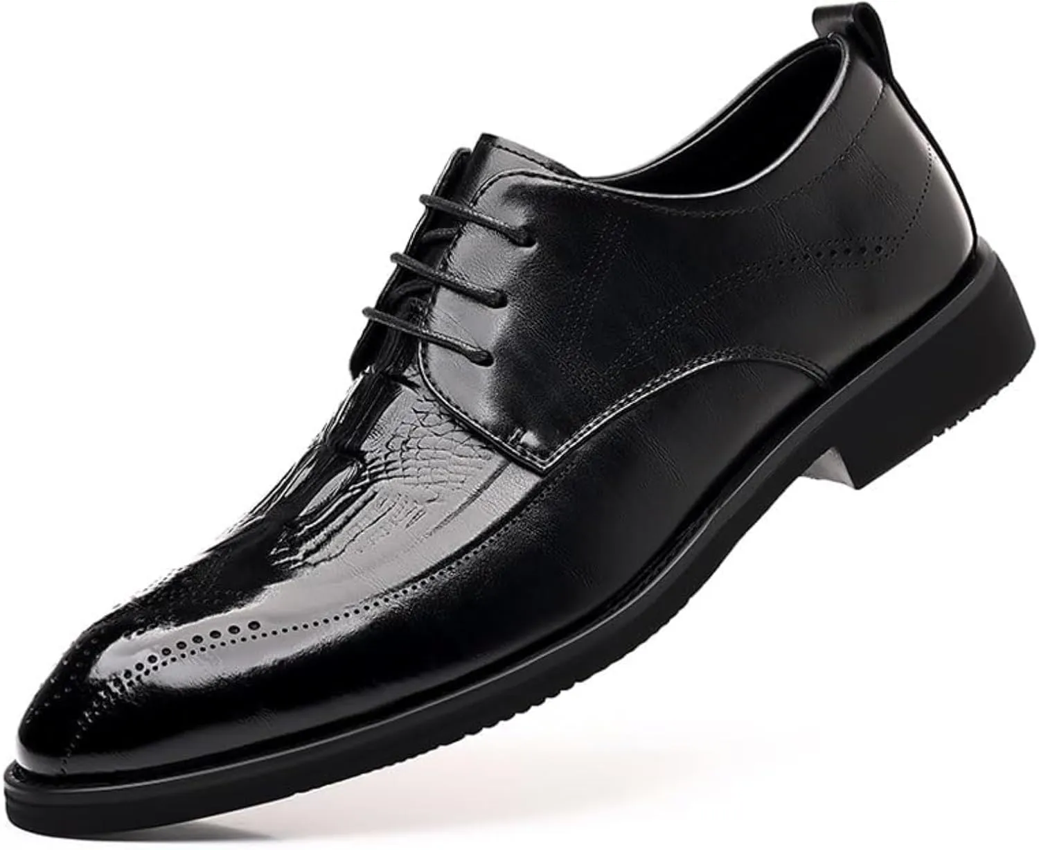 Shoes Dress Oxford for Men Lace Up Round Toe Leather Apron Toe Shoes Genuine Leather Large Size Low Top Pointed Toe Breathable