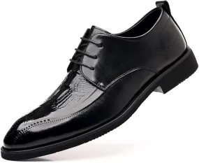Shoes Dress Oxford for Men Lace Up Round Toe Leather Apron Toe Shoes Genuine Leather Large Size Low Top Pointed Toe Breathable