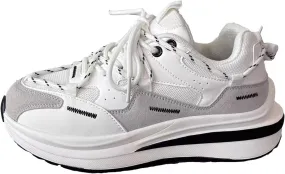 Women's Fashion Platform Sneakers - Lace-up Trainers with Couple Design, Breathable Mesh, Lightweight, and Chunky White Sole for Casual,White-39