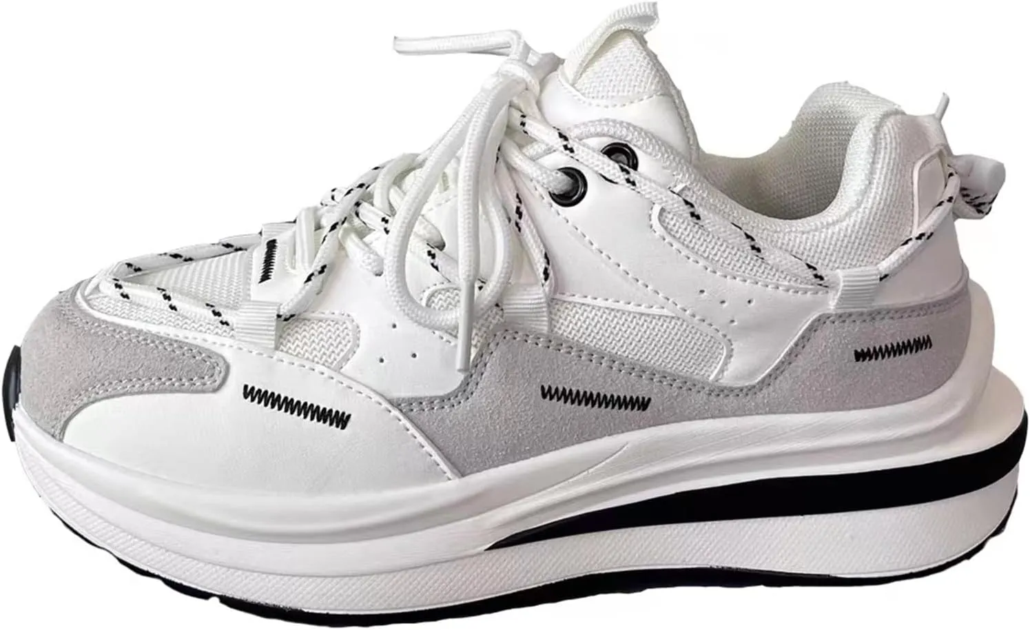 Women's Fashion Platform Sneakers - Lace-up Trainers with Couple Design, Breathable Mesh, Lightweight, and Chunky White Sole for Casual,White-39