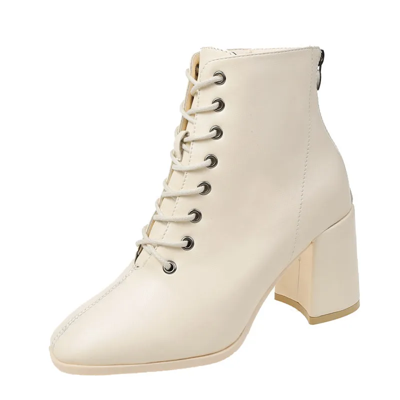 Women's Lace-up Short Boots British Style Thick Heel Martin Boots