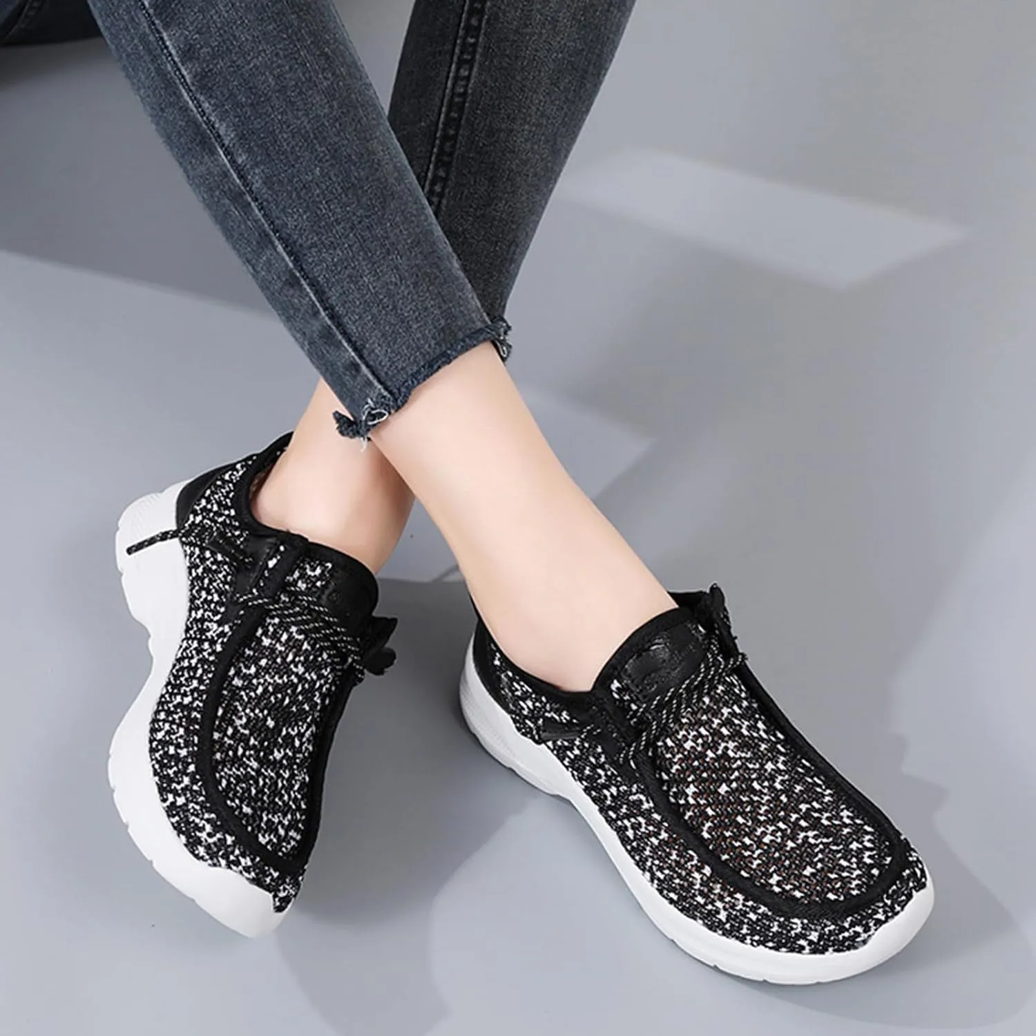 Women's Men's Canvas Slip On Loafers Unisex Round Toe Shallow Mouth Lace Up Casual Boat Shoes Comfortable Breathable Lightweight Walking Shoes