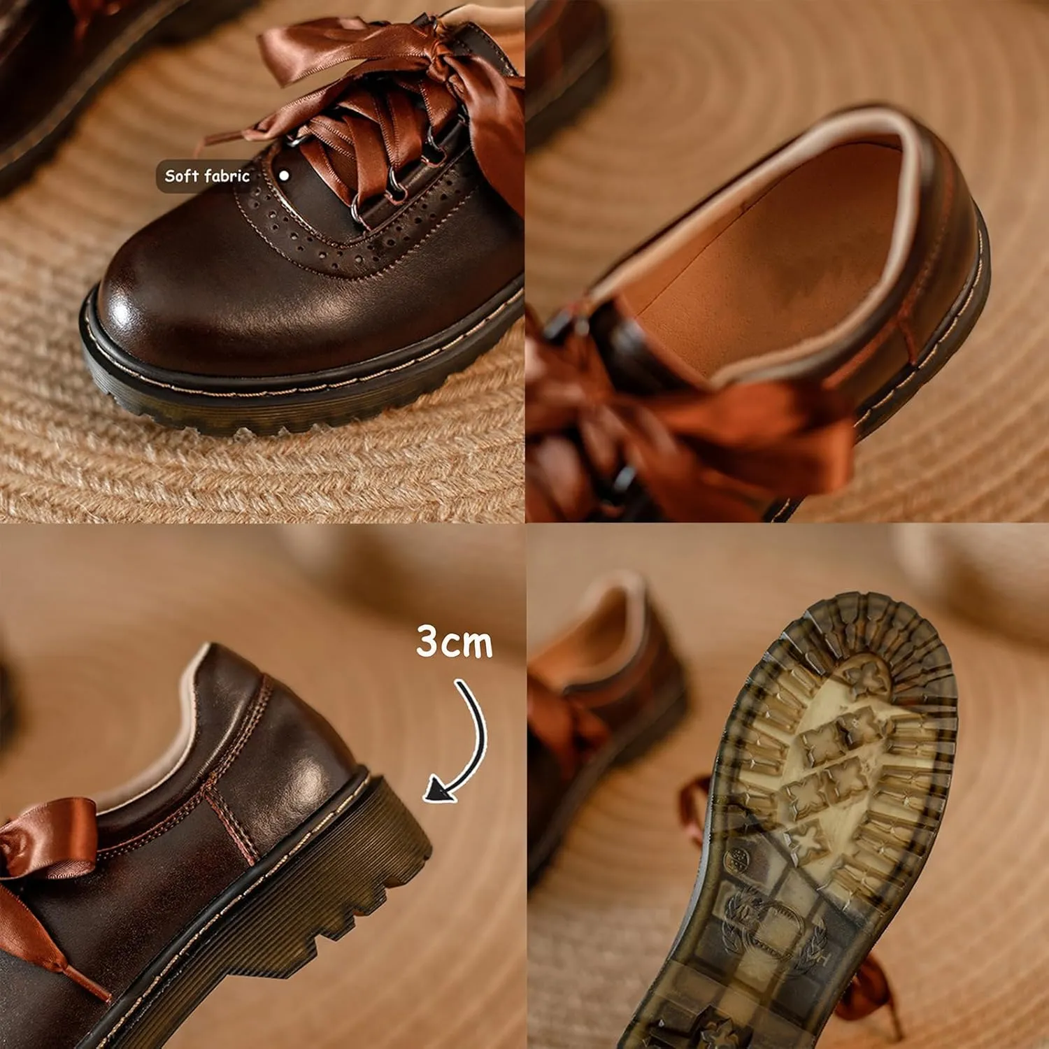 Women's Retro Round Toe Loafers with Silk Ties, Thick Soles, and Chunky Heels for School Or Work - Women's Single Shoes